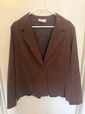 Studio C Chocolate Brown Faux-Suede Blazer W 14